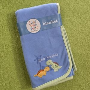 NWT 28"x34" Swaddling BLANKET SOFT GREEN + BLUE Striped & Dinosaurs Cotton (Q2)